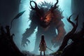 girl, with trusty monster companion, on epic quest to defeat evil