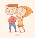 Girl trying to apologize say sorry to her boyfriend Royalty Free Stock Photo