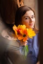 girl with tulips Royalty Free Stock Photo