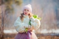 Girl with tulips in spring park