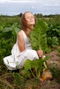 Girl at turnip Royalty Free Stock Photo