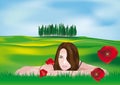 Girl in Tuscan Landscape