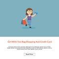 Girl with two bag shopping and credit card Royalty Free Stock Photo