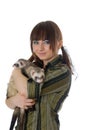 Girl with two domestic polecats Royalty Free Stock Photo