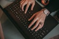 Girl typing on laptop and drink coffee