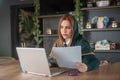 Girl typing on laptop and relaxing Royalty Free Stock Photo