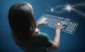 Girl typing on virtual keyboard Royalty Free Stock Photo