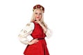 Girl in Ukrainian national traditional costume and chaplet Royalty Free Stock Photo