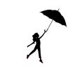 Girl silhouette holding umbrella isolated on white background