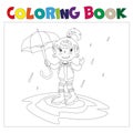 Girl with umbrella coloring book Royalty Free Stock Photo