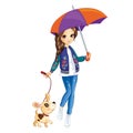 Girl With Umbrella And Dog Royalty Free Stock Photo