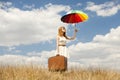 Girl with umbrella at outdoor. Royalty Free Stock Photo