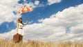 Girl with umbrella at outdoor. Royalty Free Stock Photo