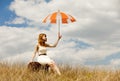 Girl with umbrella at outdoor. Royalty Free Stock Photo