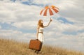 Girl with umbrella at outdoor. Royalty Free Stock Photo