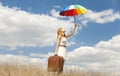 Girl with umbrella at outdoor. Royalty Free Stock Photo