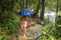 Girl with umbrella in a rain forest Royalty Free Stock Photo