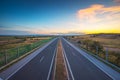 Driving on open road, highway freeway road at beautiful sunny day. Royalty Free Stock Photo