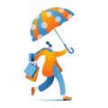 A girl with umbrellas and shopping bags is coming.