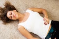 Girl unbuttoned jeans - Lying on the floor