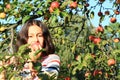 Girl under apple tree eating apple Royalty Free Stock Photo