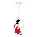 Girl under a glass in minimalist style. The concept of fighting alcoholism, anti-alcohol advertising