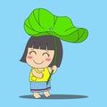 Girl under lotus leaf