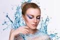 Girl under splash of water with fresh skin Royalty Free Stock Photo