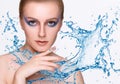 Girl under splash of water with fresh skin Royalty Free Stock Photo