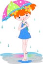 Girl under summer rain