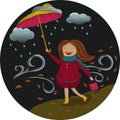 Girl under umbrella at night