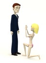 Girl in underwear kneel in front of businessman