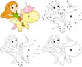 Girl and unicorn. Coloring book and dot to dot game for kids