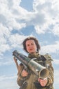 Girl in uniform with a Bazooka Royalty Free Stock Photo