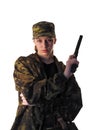 Girl in uniform with a gun and a knife