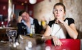 Girl upset because her boyfriend drinking too much Royalty Free Stock Photo