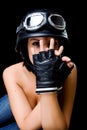 Girl with US Army-style helmet Royalty Free Stock Photo