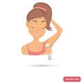 The girl uses antiperspirant color flat icon for web and mobile design