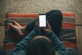 Girl uses a cell phone mockup Royalty Free Stock Photo