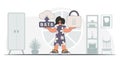 Girl using cloud storage and padlock, modern vector character style. Royalty Free Stock Photo