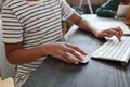 Girl using computer at desk Royalty Free Stock Photo