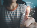 Girl using hologram to scan fingerprint