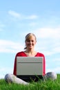 Girl using laptop outdoors Royalty Free Stock Photo