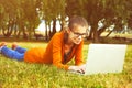 Girl using laptop Royalty Free Stock Photo