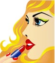 Girl using lipstick (vector)