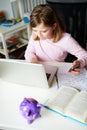 Girl Using Mobile Phone Instead Of Studying In Bedroom Royalty Free Stock Photo