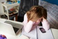 Girl Using Mobile Phone Instead Of Studying In Bedroom Royalty Free Stock Photo