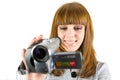 Girl using video camera Royalty Free Stock Photo