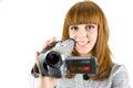 Girl using video camera Royalty Free Stock Photo