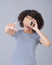 Girl using virtual reality device Royalty Free Stock Photo